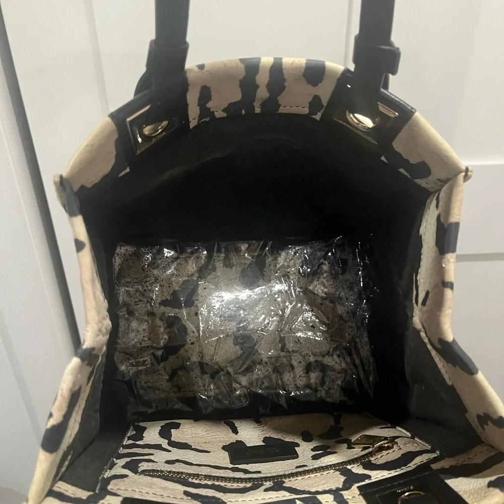 Furla Leopard Print Tote Bag - Black and Tan. Peeling inside***READ